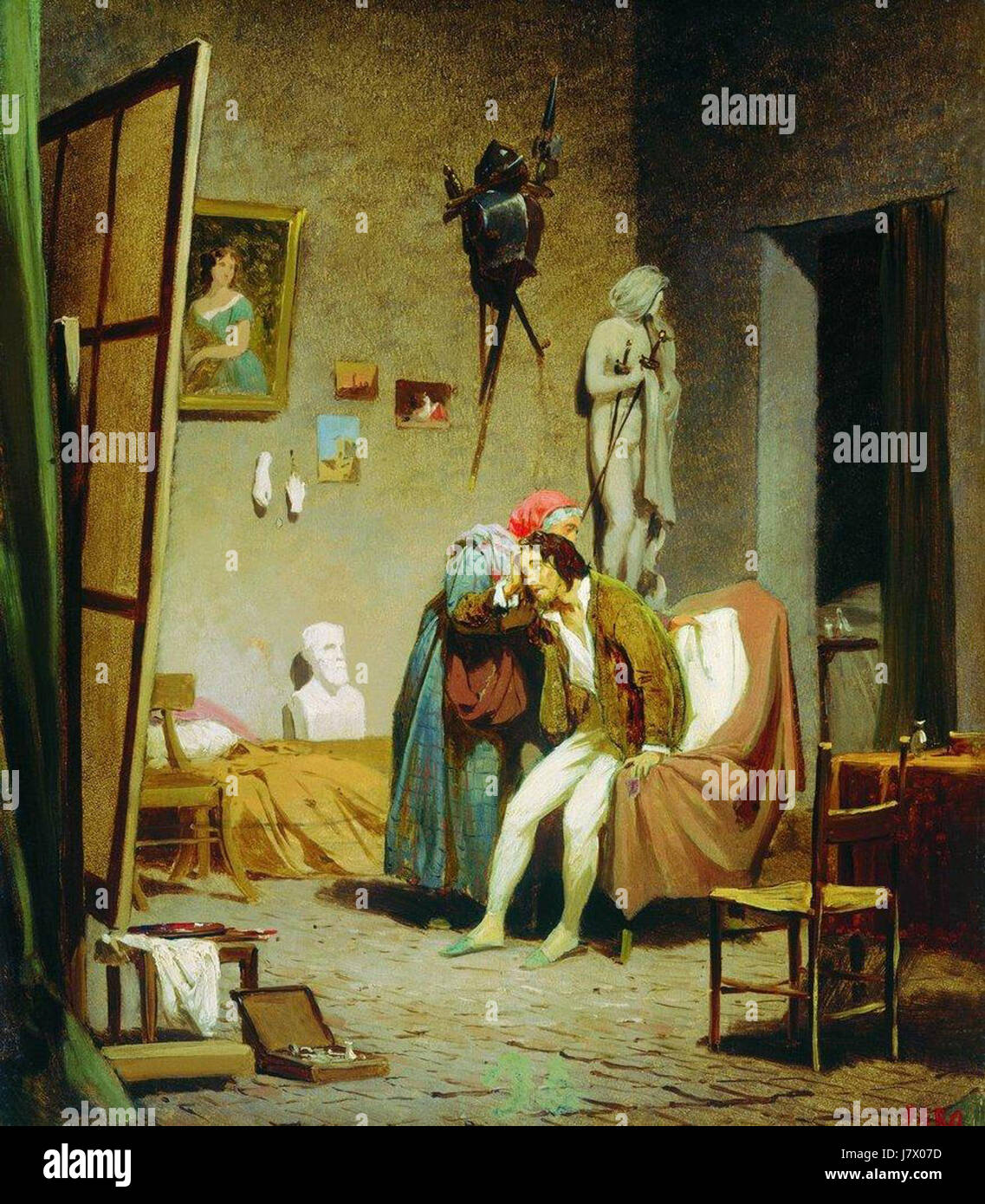 L'artiste Bronnikov est connu pour ses œuvres qui combinent souvent réalisme et romantisme, capturant des thèmes de la vie quotidienne et des événements historiques. Ses œuvres explorent typiquement la condition humaine et les moments dramatiques de l'histoire. Banque D'Images