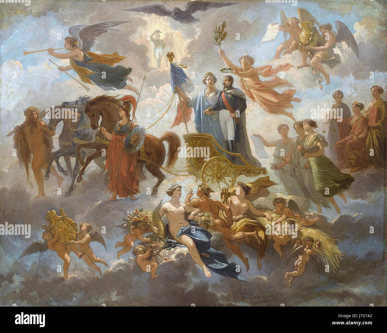 L'Apothéose de Napoléon III est une œuvre du XIXe siècle représentant l'élévation de Napoléon III à un statut divin ou exalté. Cette pièce reflète l’atmosphère politique et culturelle du second Empire français. Banque D'Images