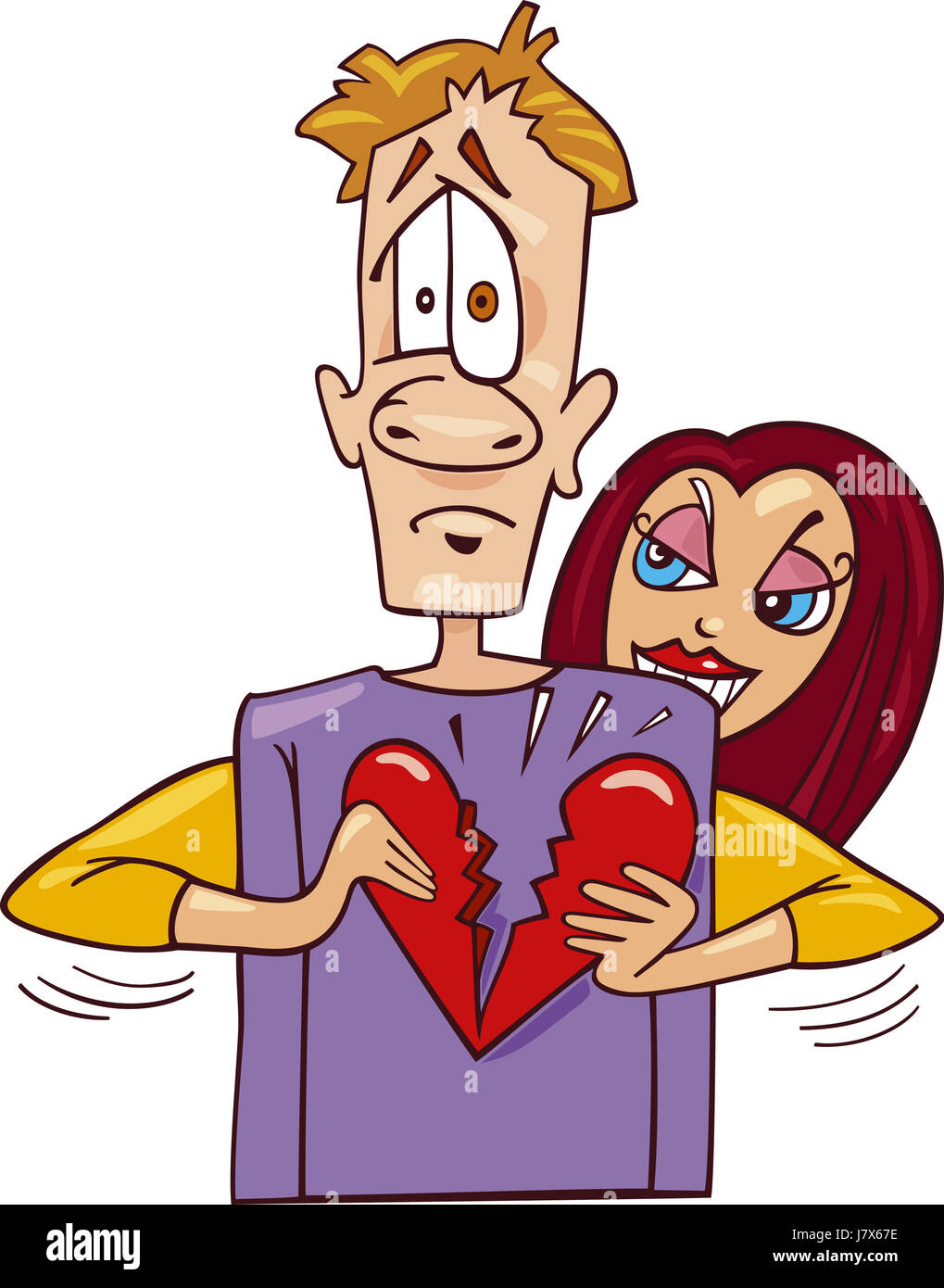 Cartoon Illustration Cassee Triste Dans L Amour Est Tombe En Amour Couple Paire Coeur On Photo Stock Alamy