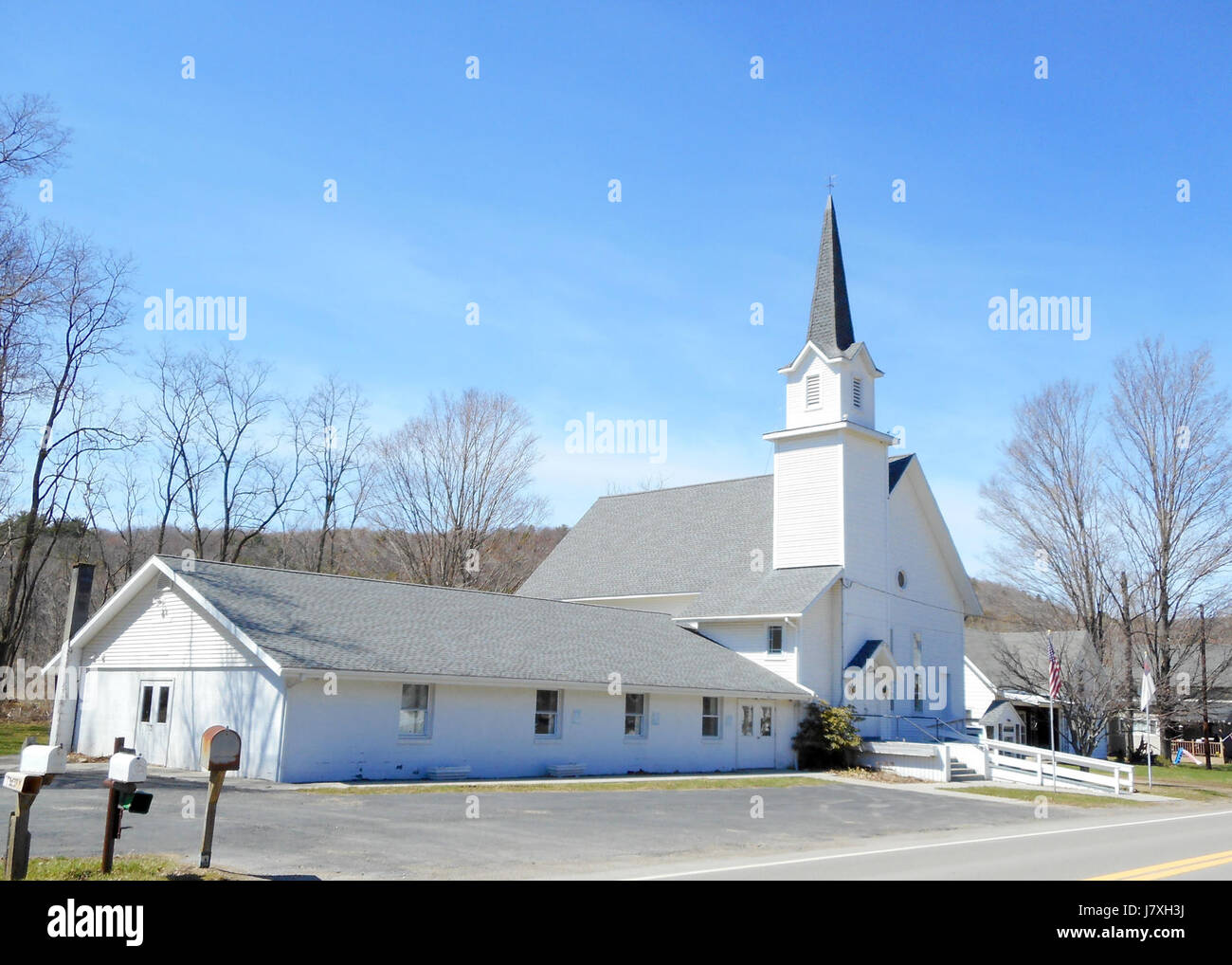 Ce titre fait référence à la première église baptiste de Bentley Creek, en Pennsylvanie, connue pour son importance religieuse et communautaire. C'est une institution locale importante pour le culte et les événements sociaux dans la région. Banque D'Images