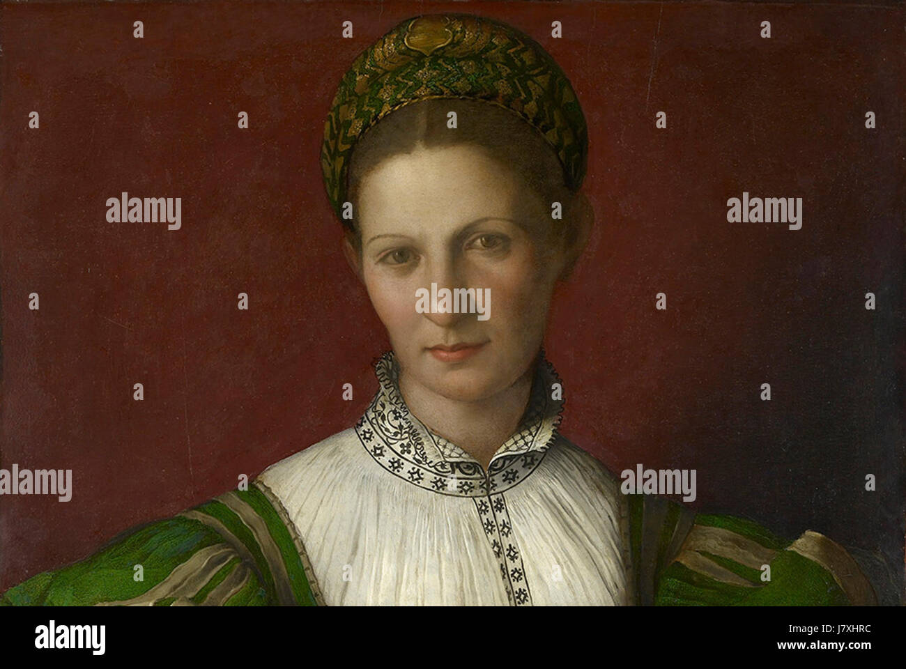 'Portrait d'une dame en vert' par Agnolo Bronzino (détail) Banque D'Images
