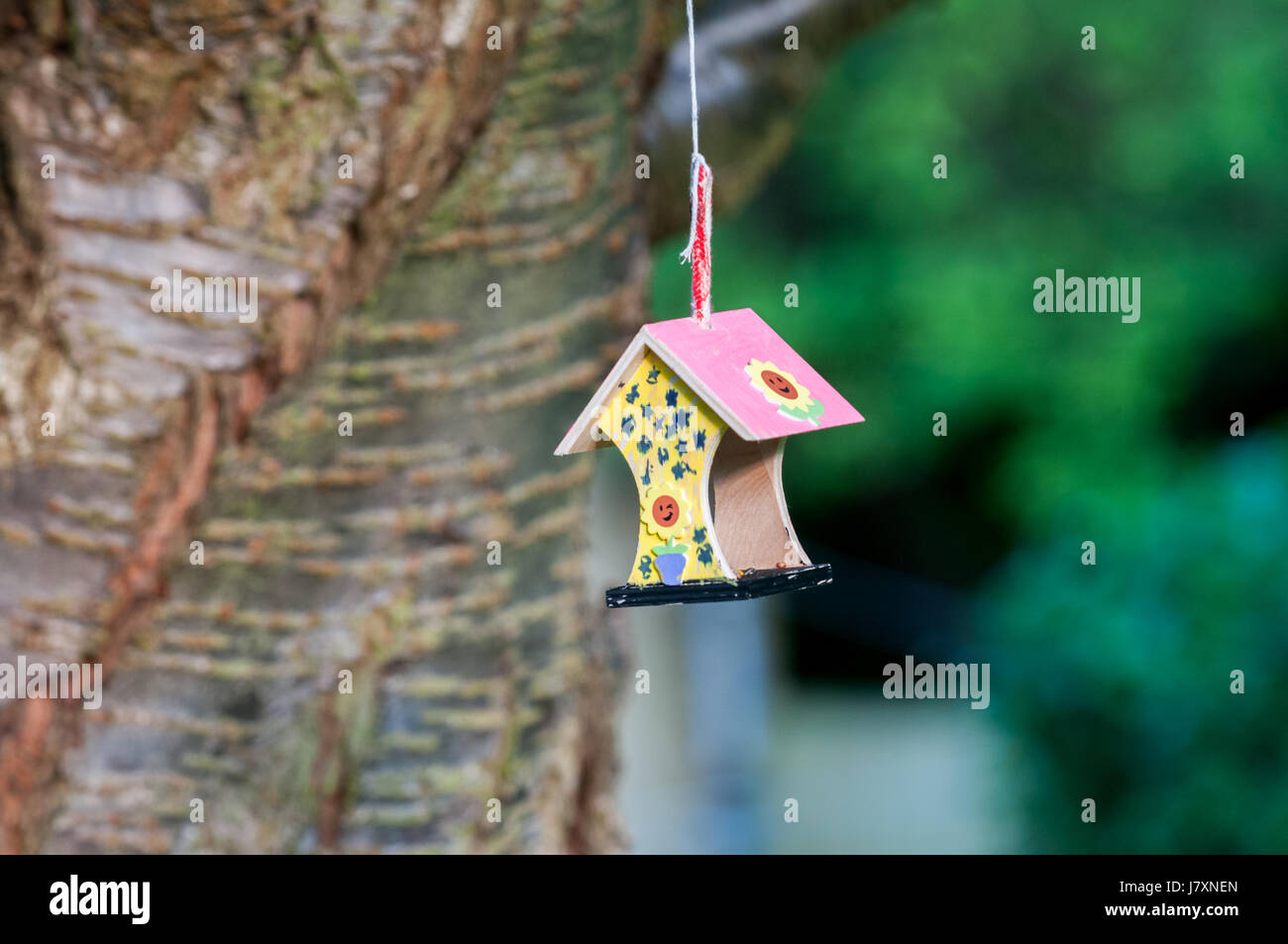 Mangeoire suspendue à un arbre, un projet scolaire de childs Banque D'Images