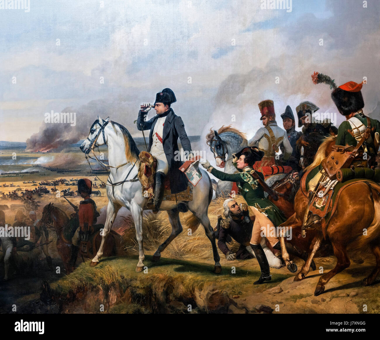 Napoléon Bonaparte à la bataille de Wagram le 6 juillet 1809 par Horace Vernet, huile sur toile, 1836. Banque D'Images