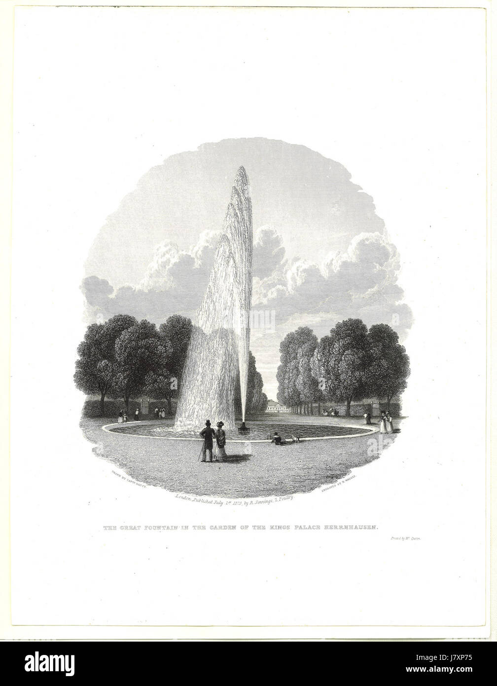 Batty, 1825 La grande fontaine du jardin du palais des rois Herrnhausen Banque D'Images