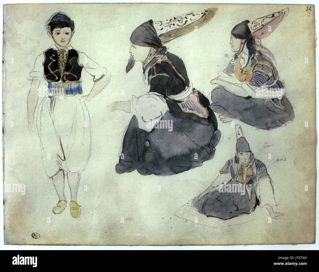 Cette image fait probablement référence à une œuvre du peintre romantique français EugÃ¨ne Delacroix. Connu pour ses compositions dynamiques et émotionnelles, le travail de Delacroix révolutionne la peinture française au XIXe siècle. Banque D'Images