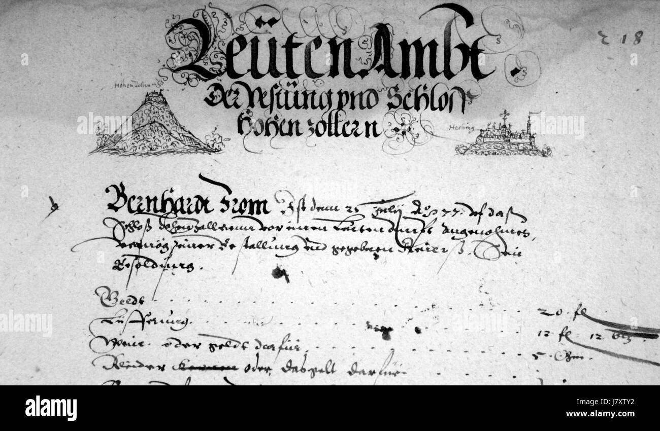 Besoldungsbuch des am See xi/von Hohenzollern Hechingen détail c1580 Banque D'Images