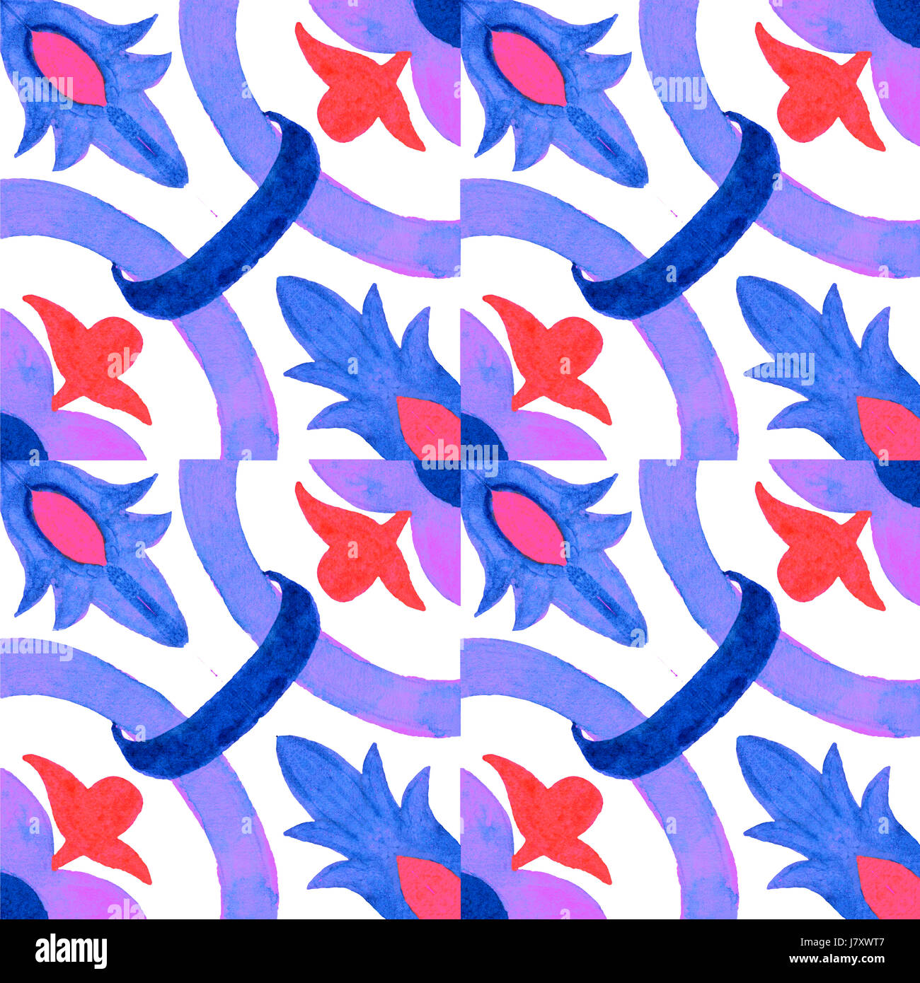 Tuiles azulejo portugais. Motif transparent aquarelle Banque D'Images