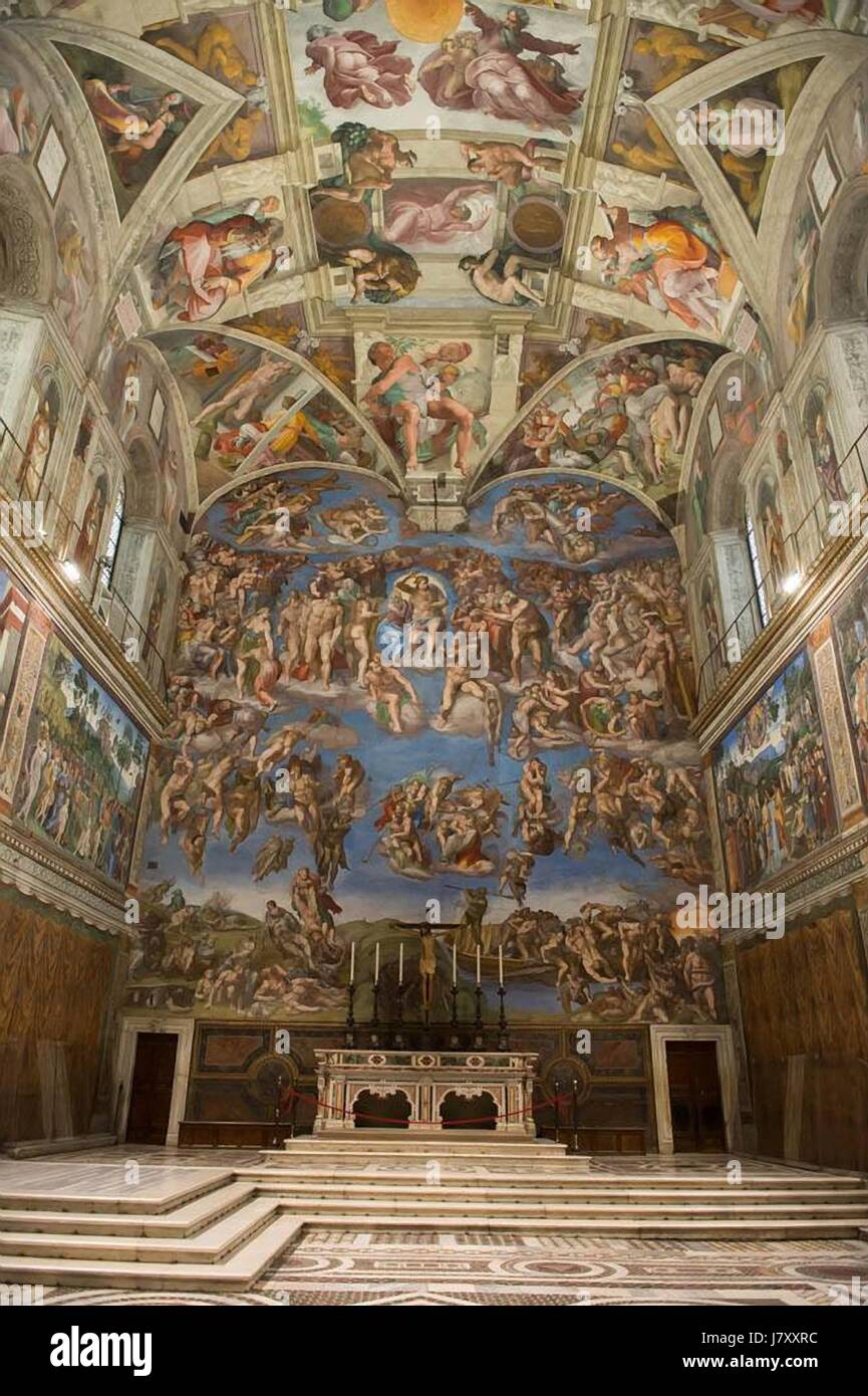 La fresque du Jugement dernier de Michel-ange dans la chapelle Sixtine à l'intérieur du Palais Apostolique le 24 mai 2017 dans la Cité du Vatican. La chapelle était à l'origine connu comme la Cappella Magna. Banque D'Images