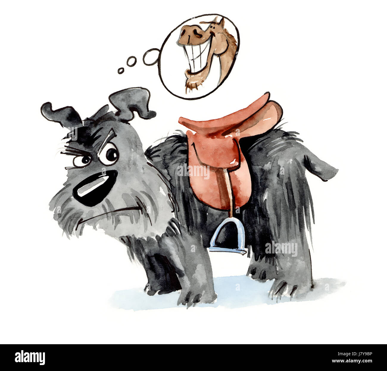 Chien cheval de selle en colère furieuse contre illustration caricature irately shaggy Banque D'Images