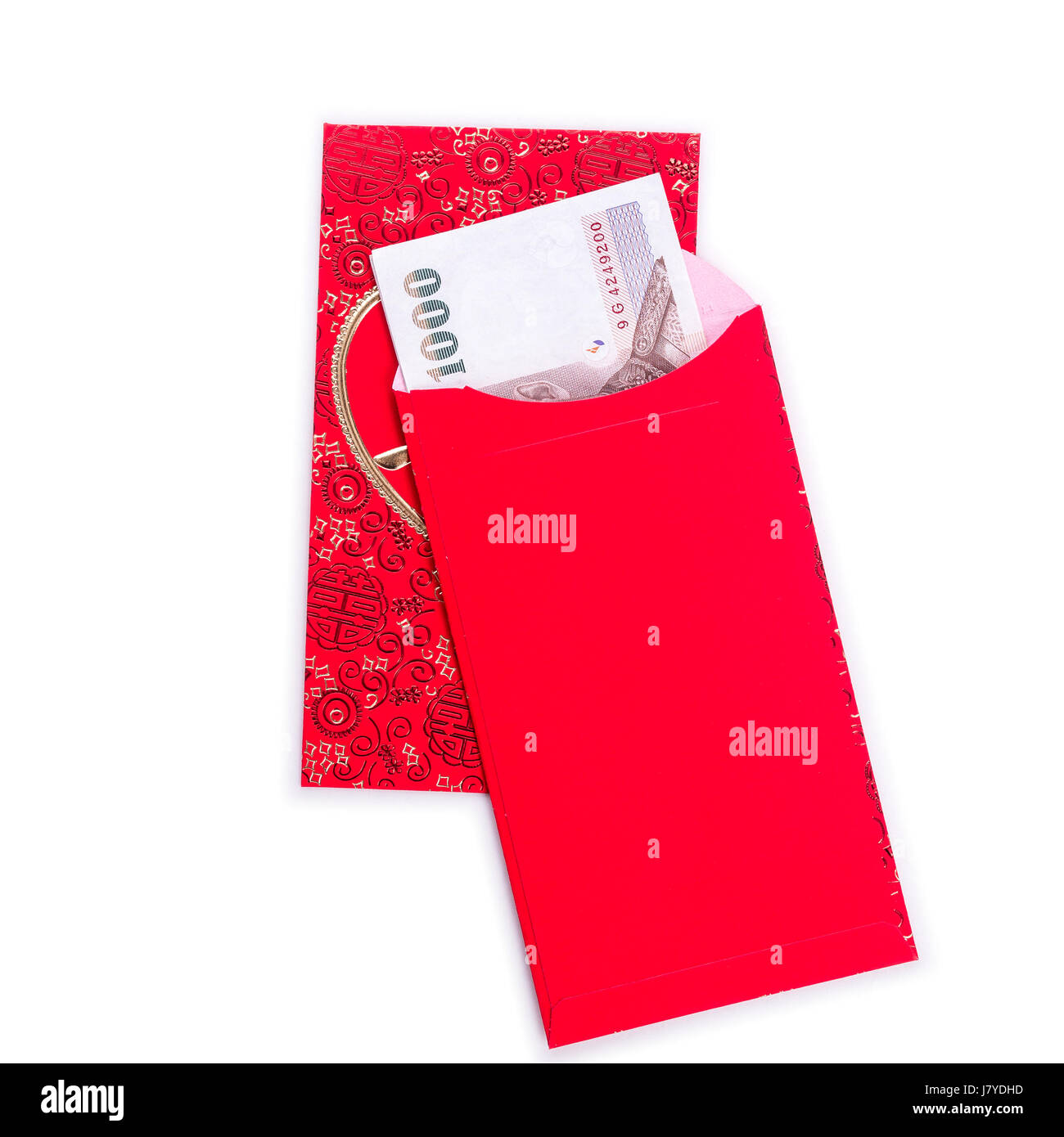 L'utilisation de l'enveloppe rouge chinoise dans le festival du Nouvel an  chinois sur fond blanc. Traduction en anglais qui signifie la chance et  richement Photo Stock - Alamy