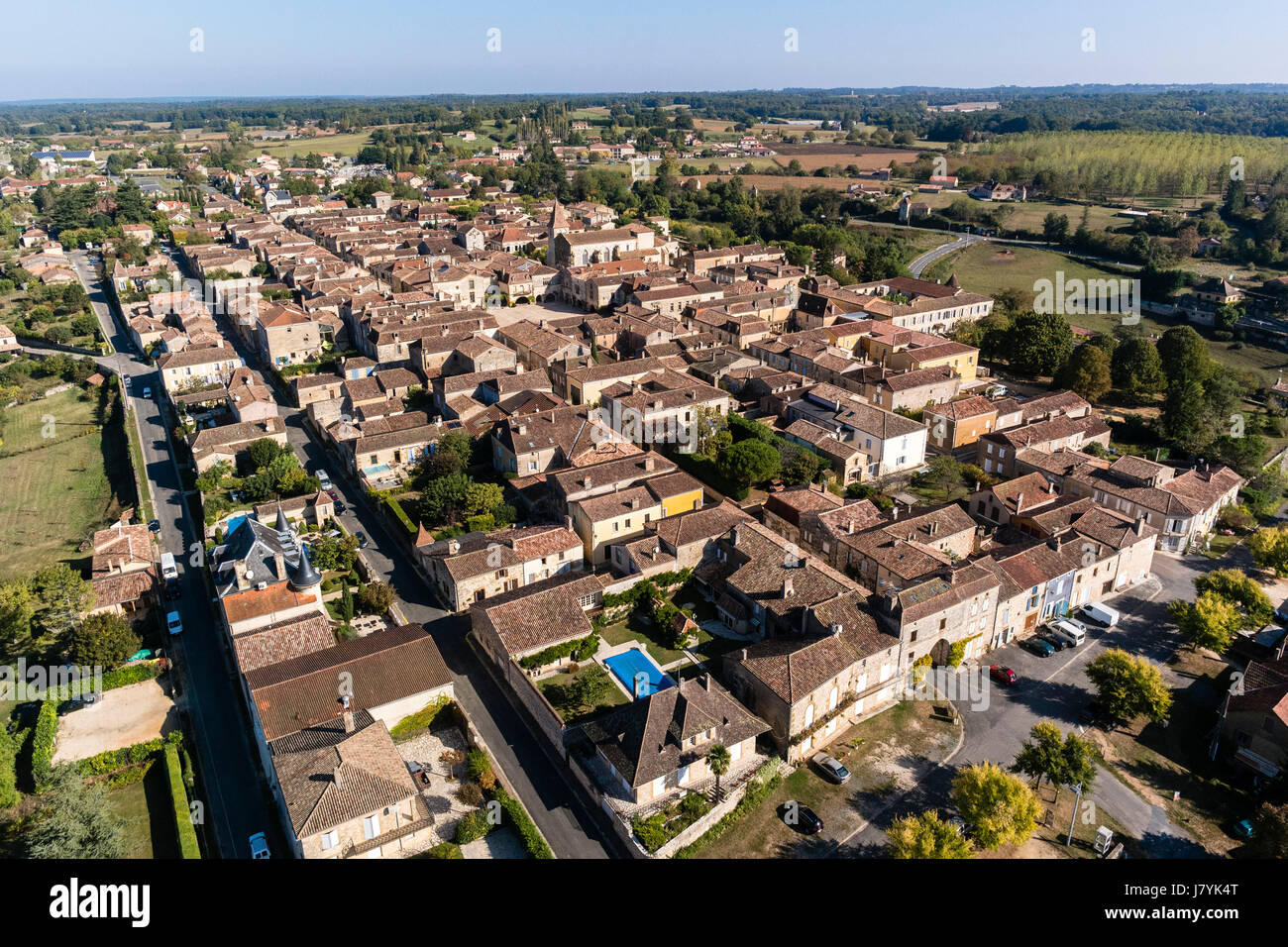 France, Dordogne, Monpazier, étiqueté les plus Beaux villages de France (les plus beaux villages de France), (vue aérienne) Banque D'Images