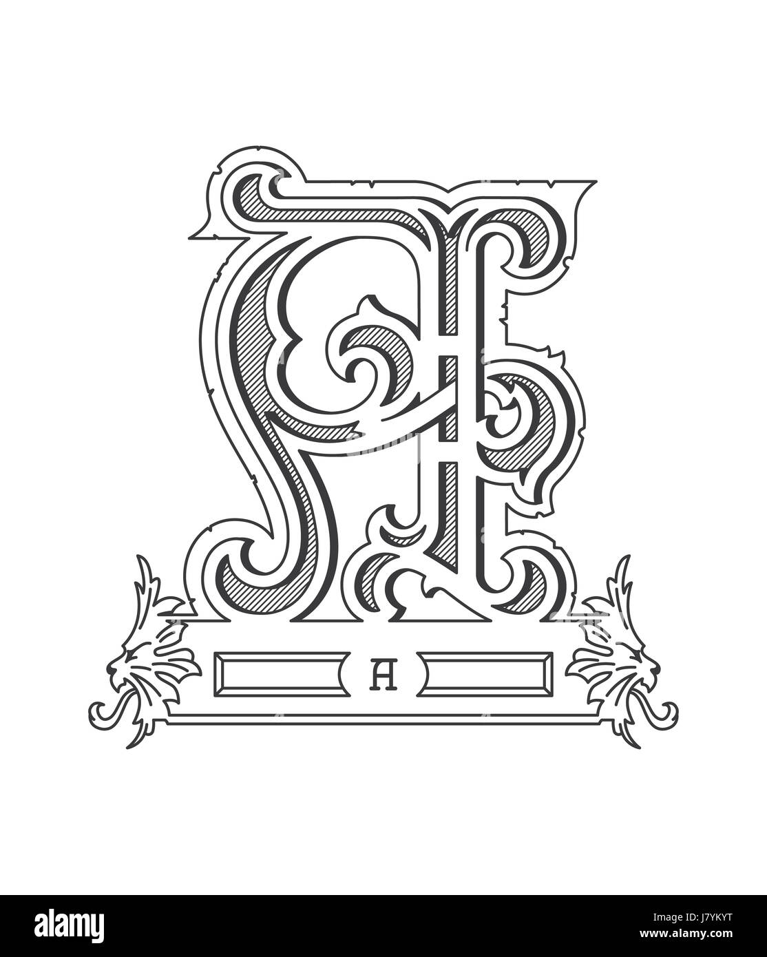 Vector illustration noir sur blanc sur une lettre de l'alphabet Banque D'Images