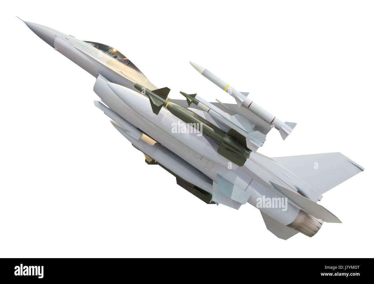 Avion à réaction militaire avec un missile arme isolated on white Banque D'Images