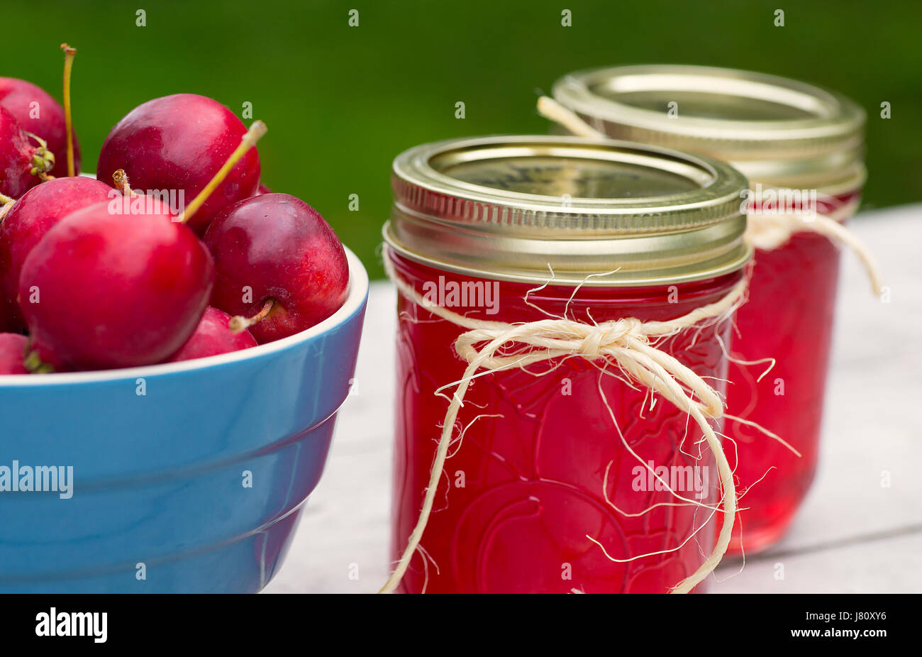 Gelée de pomme crabe fait maison avec un bol de pommes de crabe. Banque D'Images