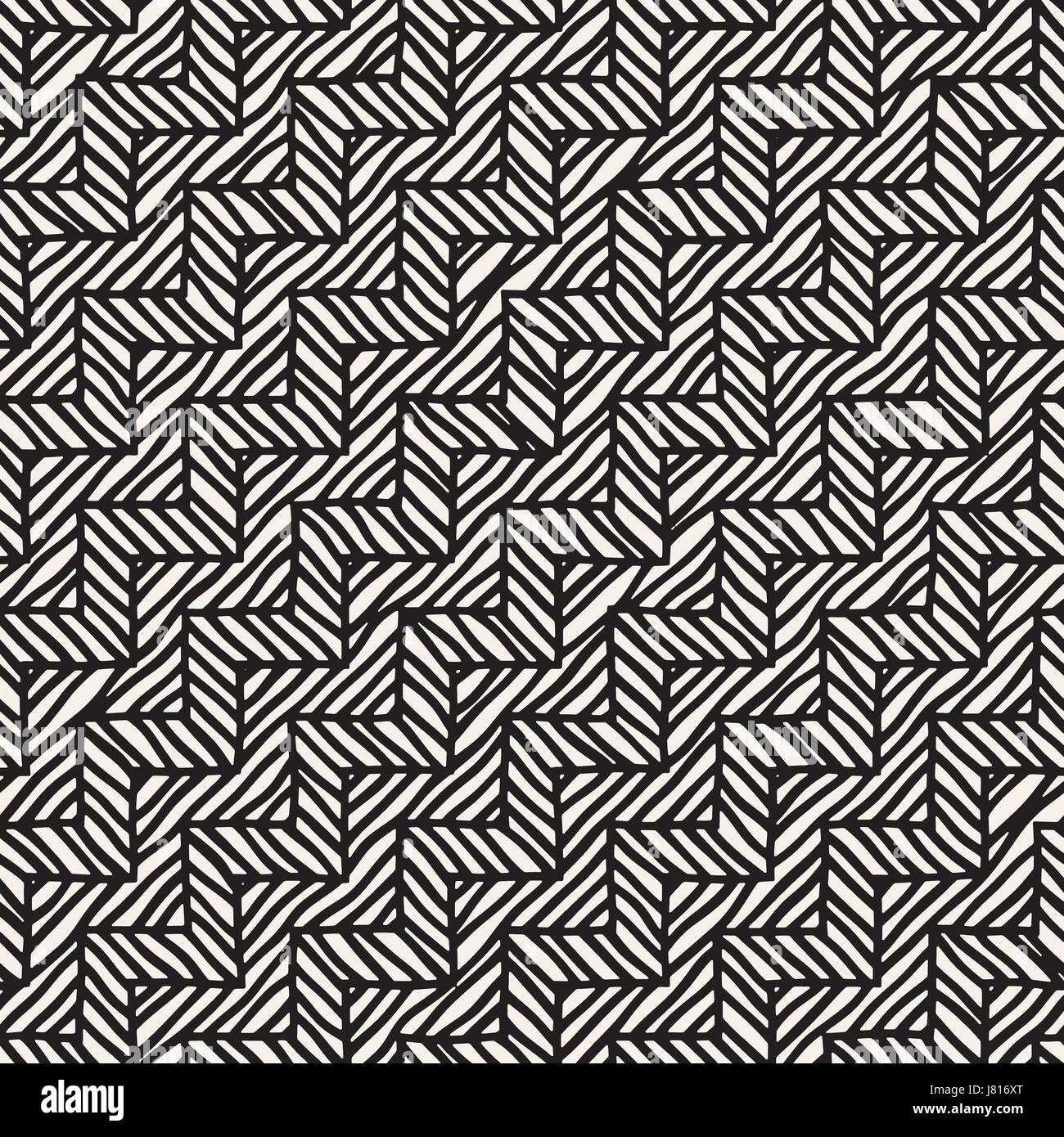 Seamless Vector pattern dessiné à la main. Bande en zigzag et lignes rugueuses. Design Tribal arrière-plan. Noir et blanc ethnique doodle la texture. Illustration de Vecteur