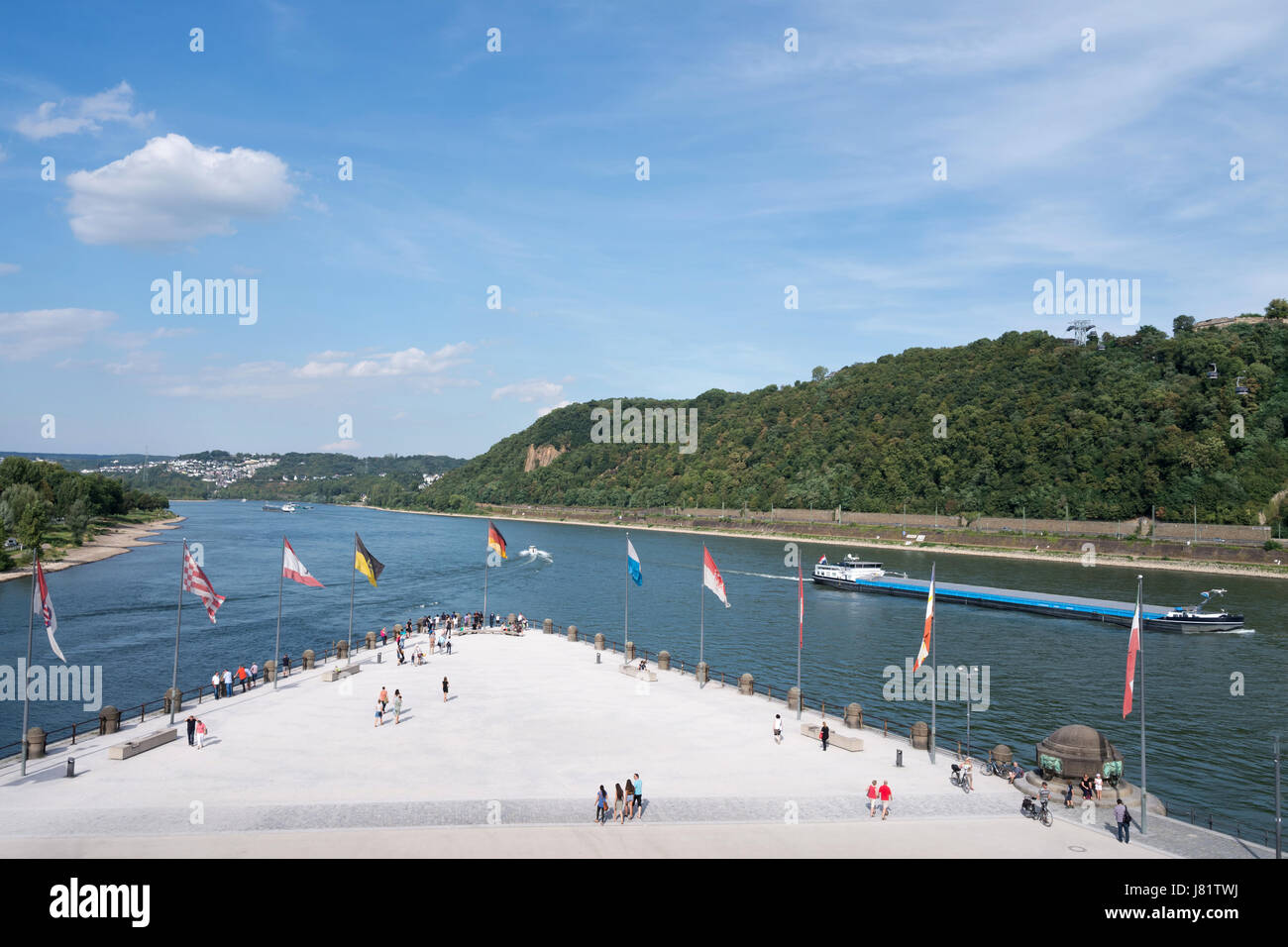 Deutsches Eck (coin allemand) à Coblence, Allemagne/ pointe où la Moselle rejoint le Rhin. Banque D'Images