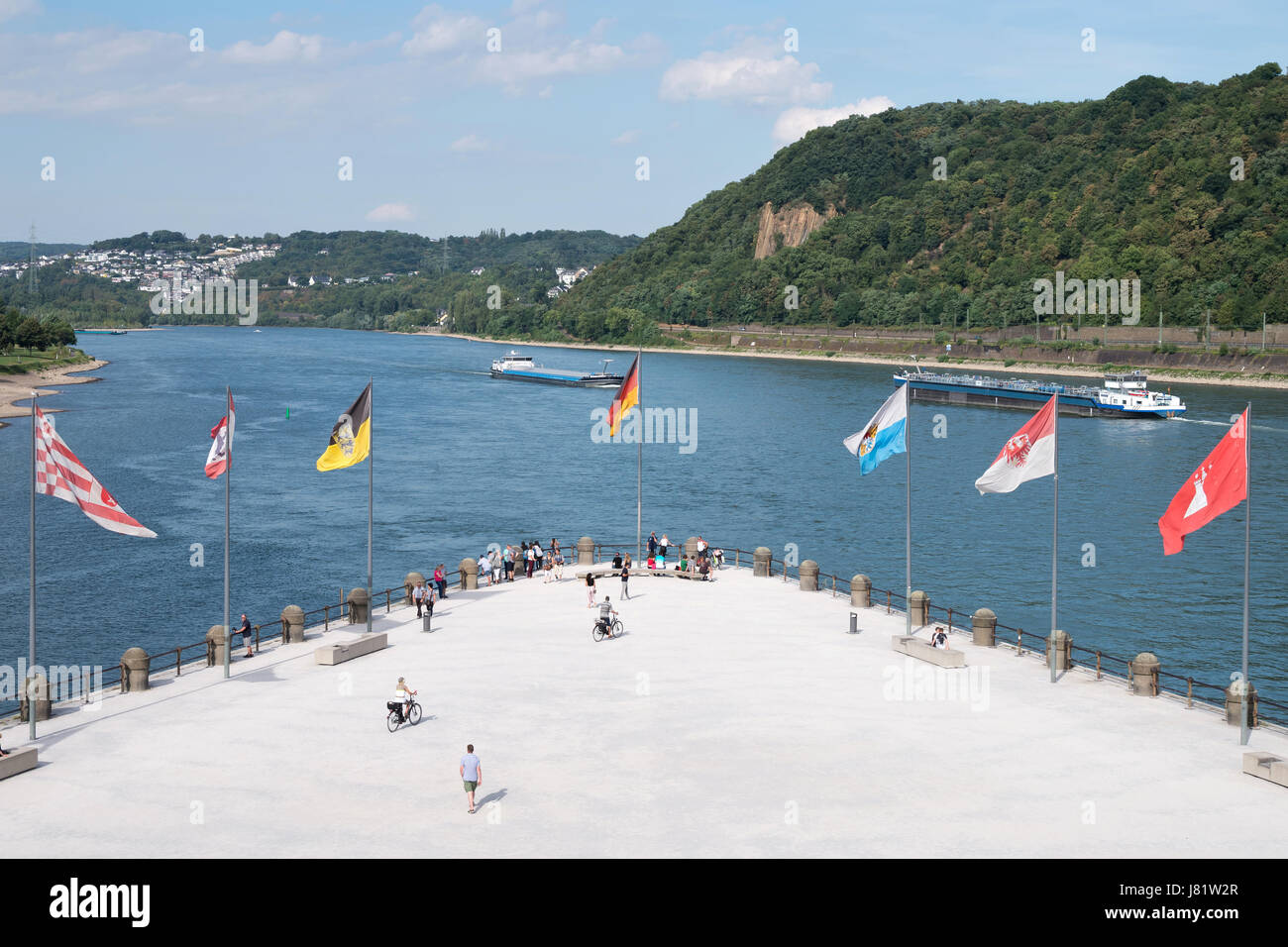 Deutsches Eck (coin allemand) à Coblence, Allemagne/ pointe où la Moselle rejoint le Rhin. Banque D'Images