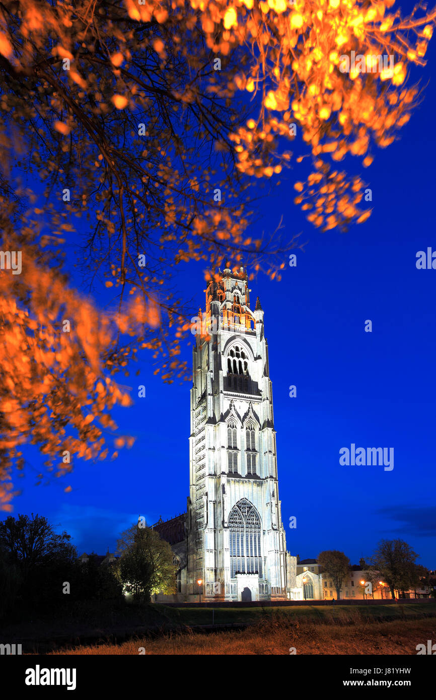 Crépuscule sur l'église St Botolphs ( Boston Stump ), Boston, ville du comté de Lincolnshire, Angleterre, RU Banque D'Images