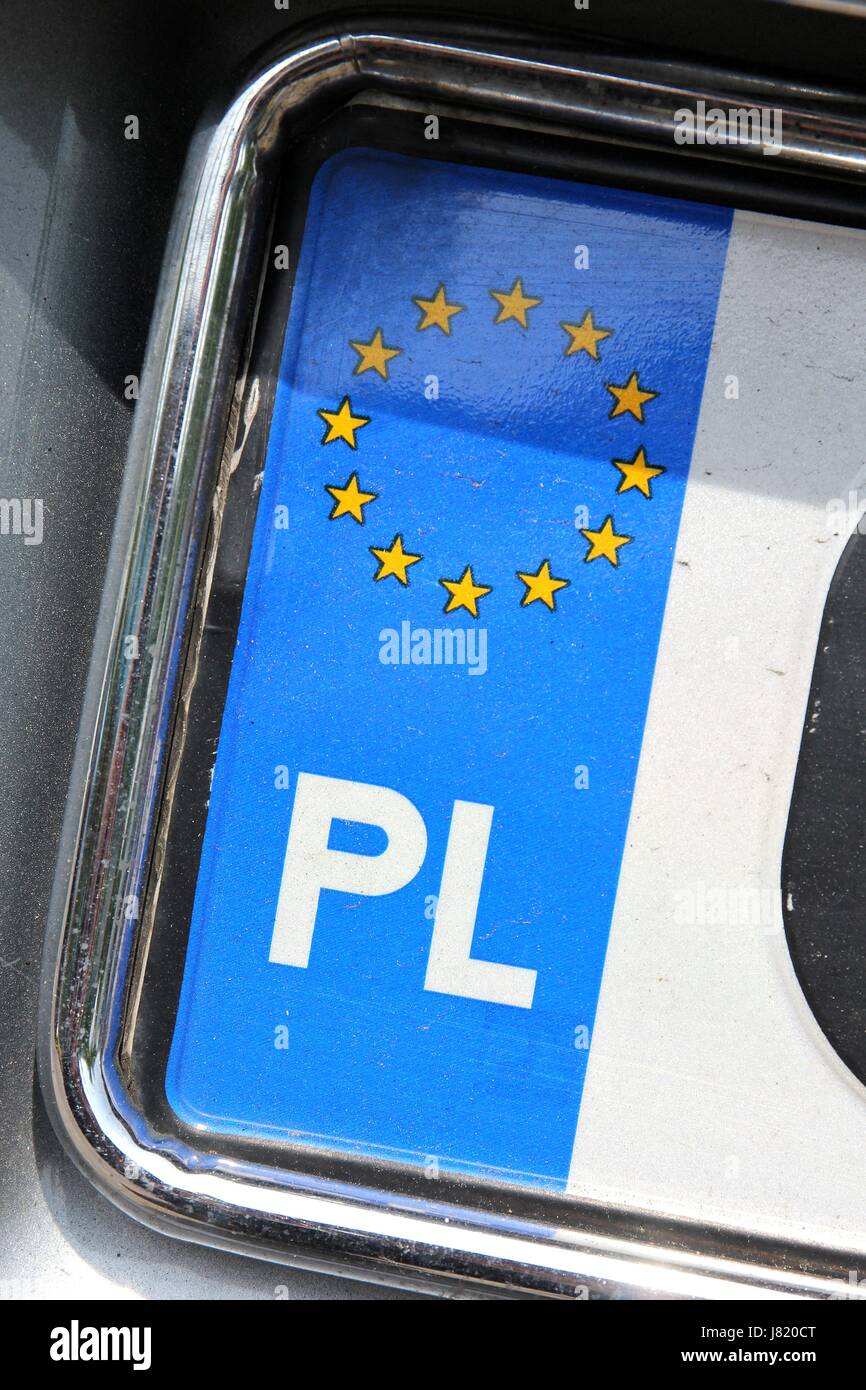 Pays de l'UE identifiant de la plaque d'immatriculation de voiture : Pologne Banque D'Images
