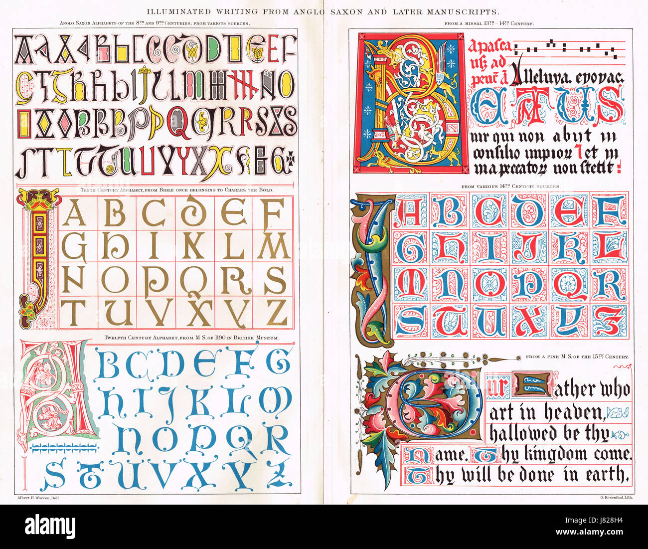 Exemples d'écriture éclairé Anglo saxon & plus tard Banque D'Images