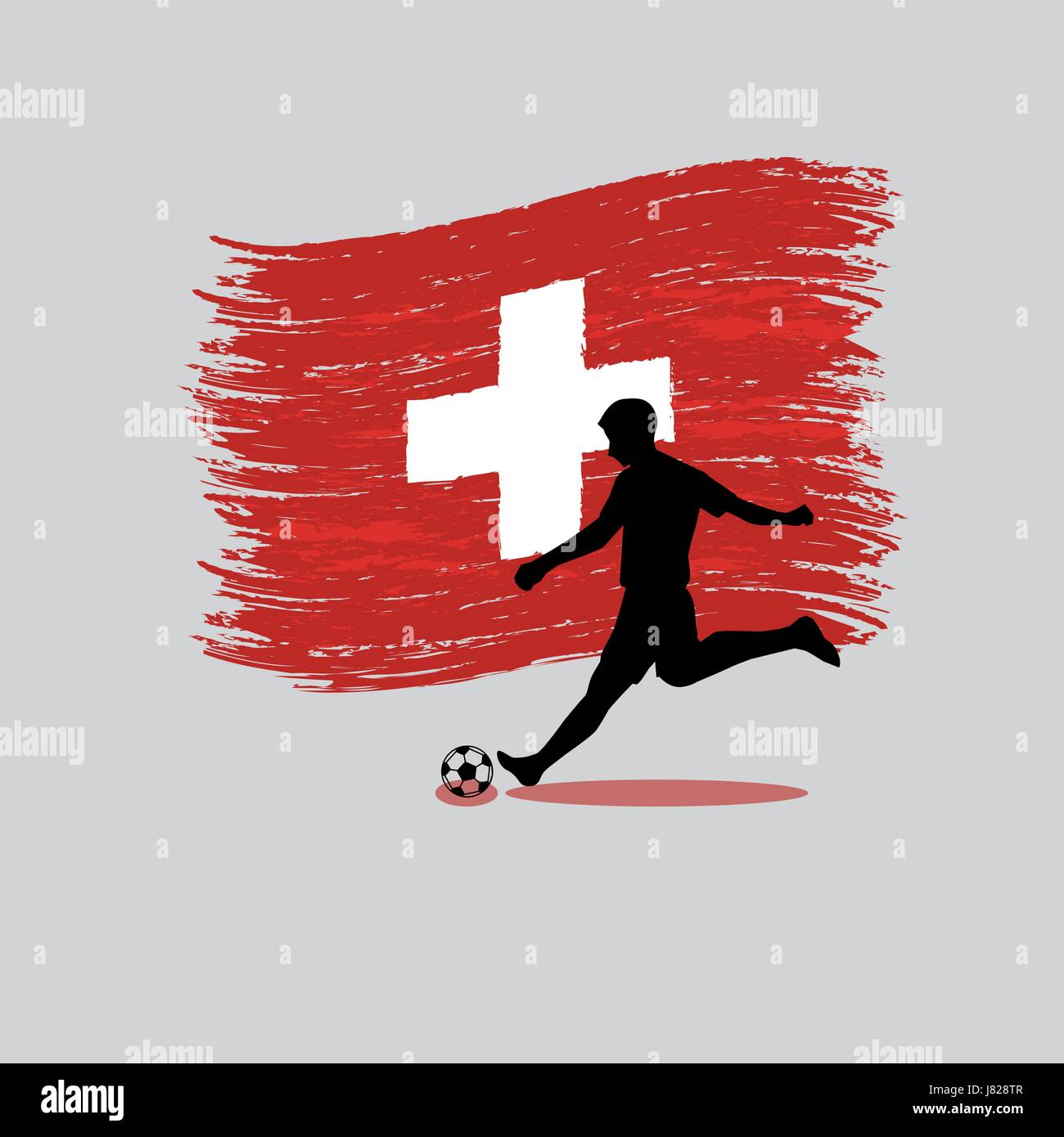 Joueur de football action avec drapeau de la Confédération suisse sur l'arrière-plan Illustration de Vecteur