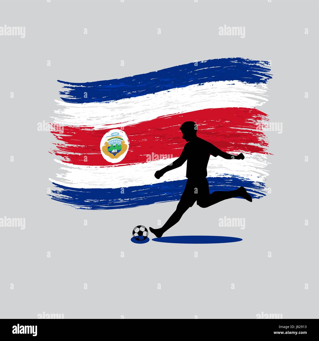 Joueur de football action avec République du Costa Rica drapeau sur arrière-plan Illustration de Vecteur