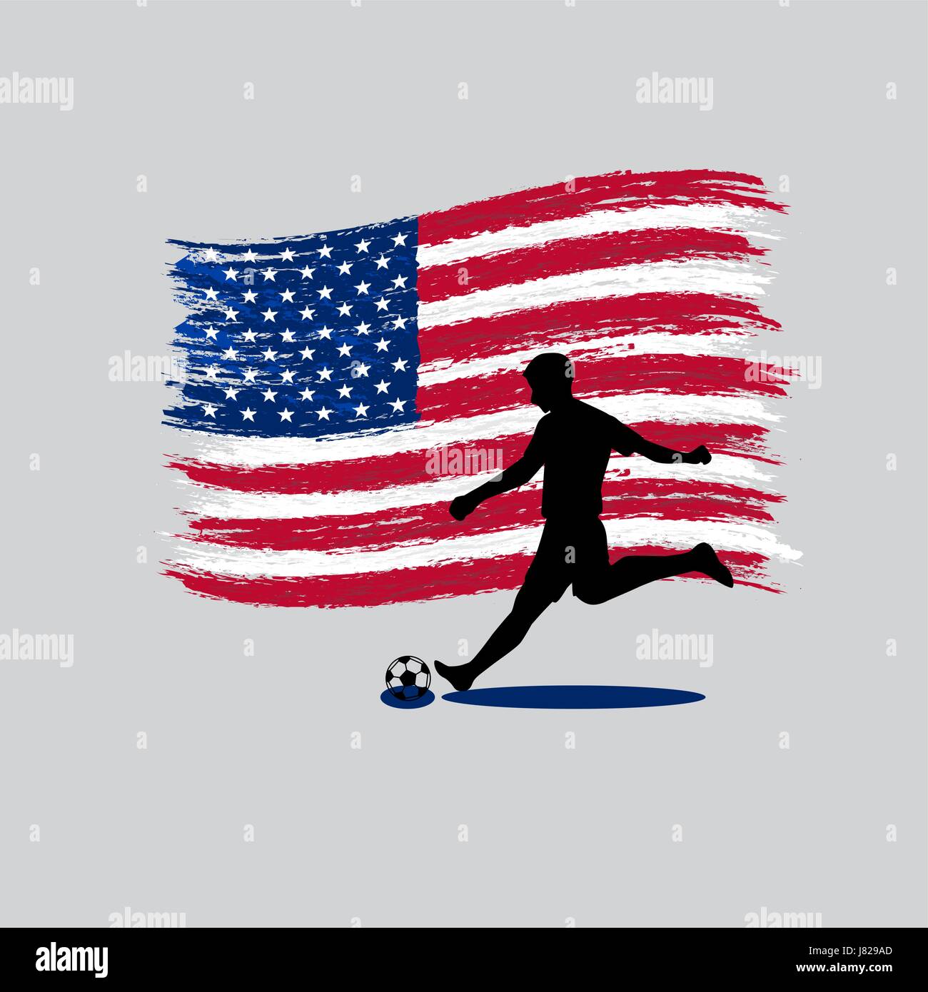Joueur de football action avec United States of America flag on background Illustration de Vecteur
