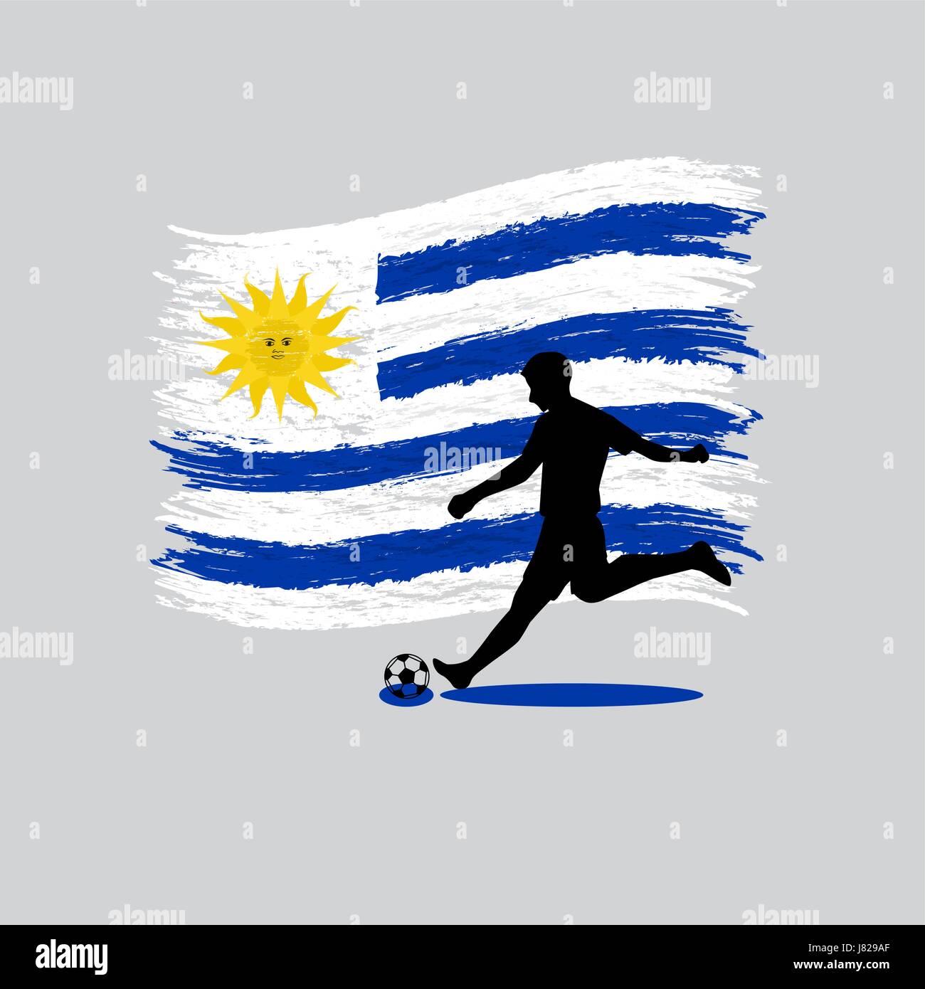 Joueur de foot avec action République orientale de l'Uruguay drapeau sur arrière-plan Illustration de Vecteur