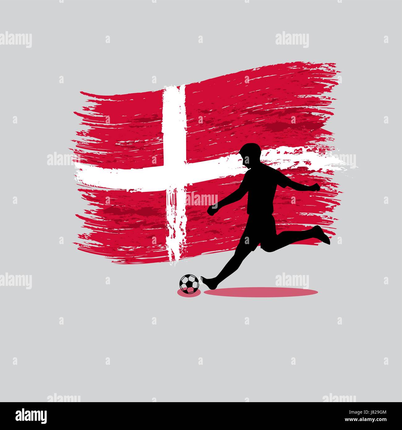 Joueur de football action avec royaume de Danemark drapeau le vecteur d'arrière-plan Illustration de Vecteur