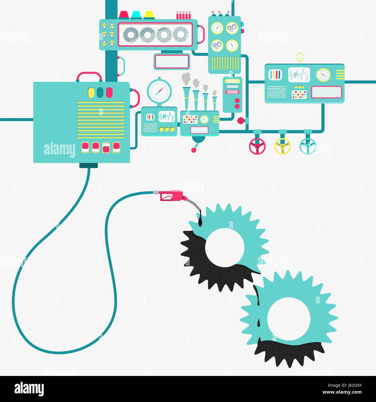 L'usine de machines et de ravitaillement en pétrole raffinage une vitesse. Couronne d'être rempli par un gaz d'huile avec pompe. Illustration de Vecteur