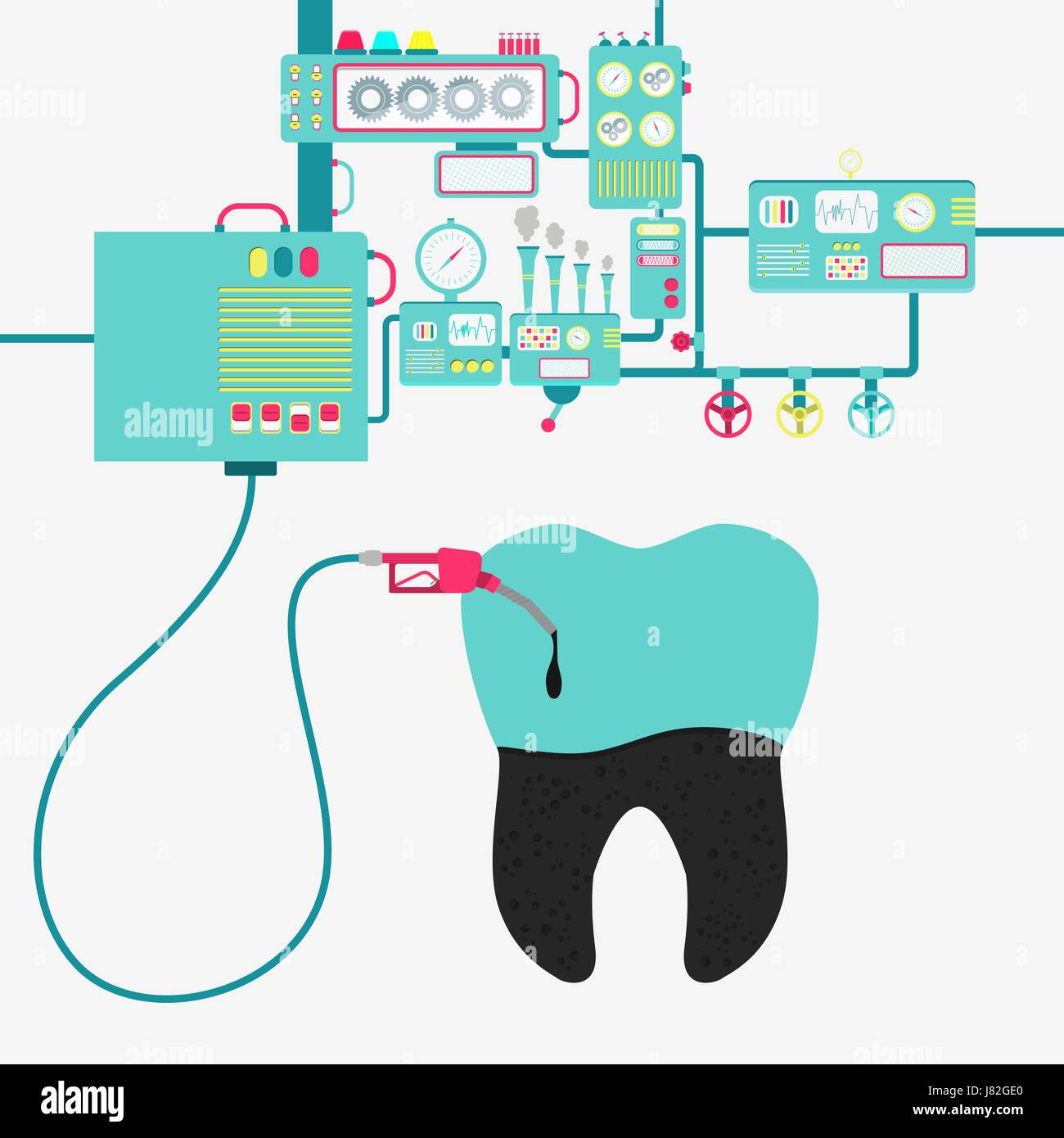 L'usine de machines et de ravitaillement en pétrole raffinage une dent. Dent d'être rempli par un gaz d'huile avec pompe. Illustration de Vecteur