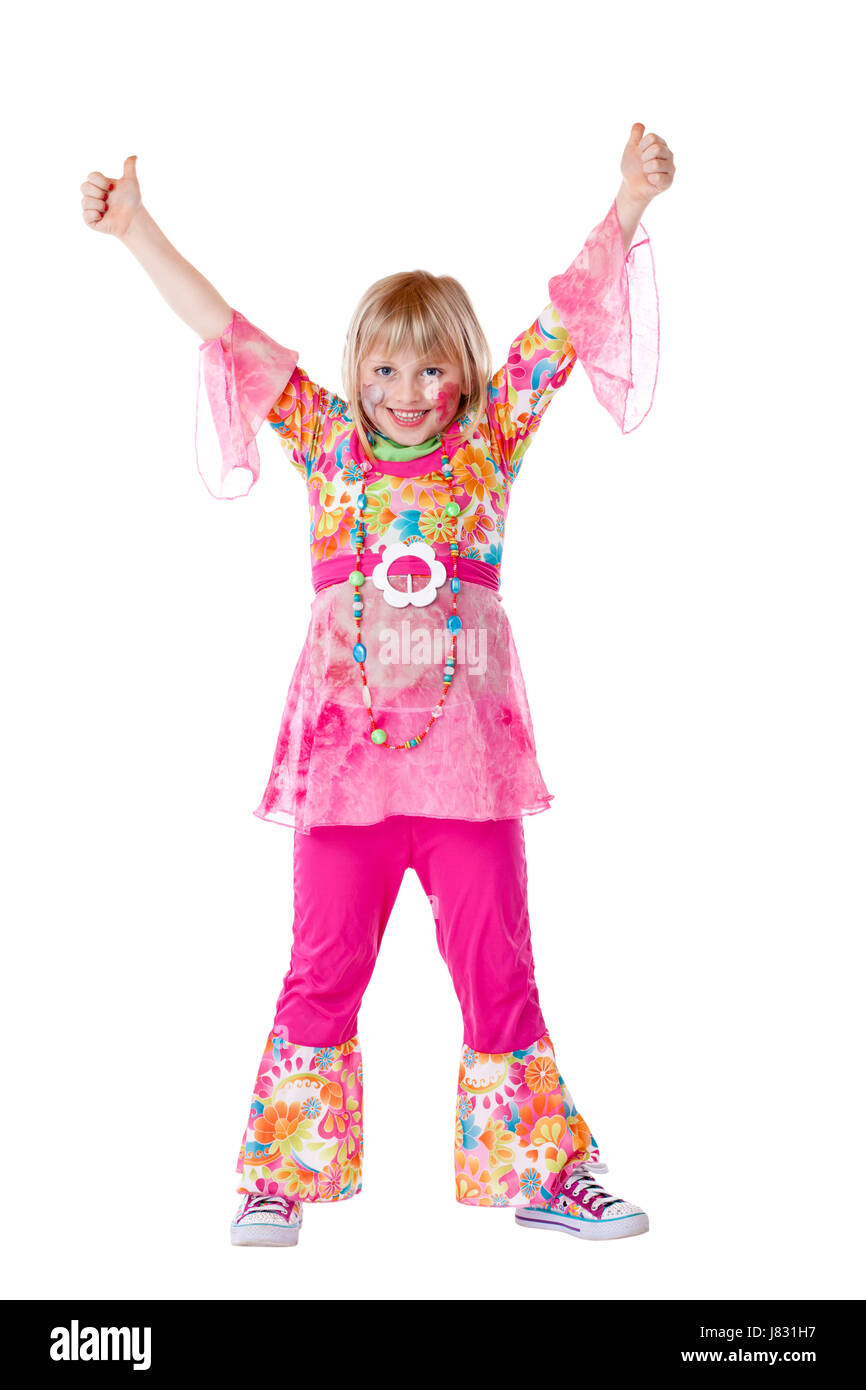 Carnival costume enfant hippie jubilation revêtement fille filles rire rires Banque D'Images