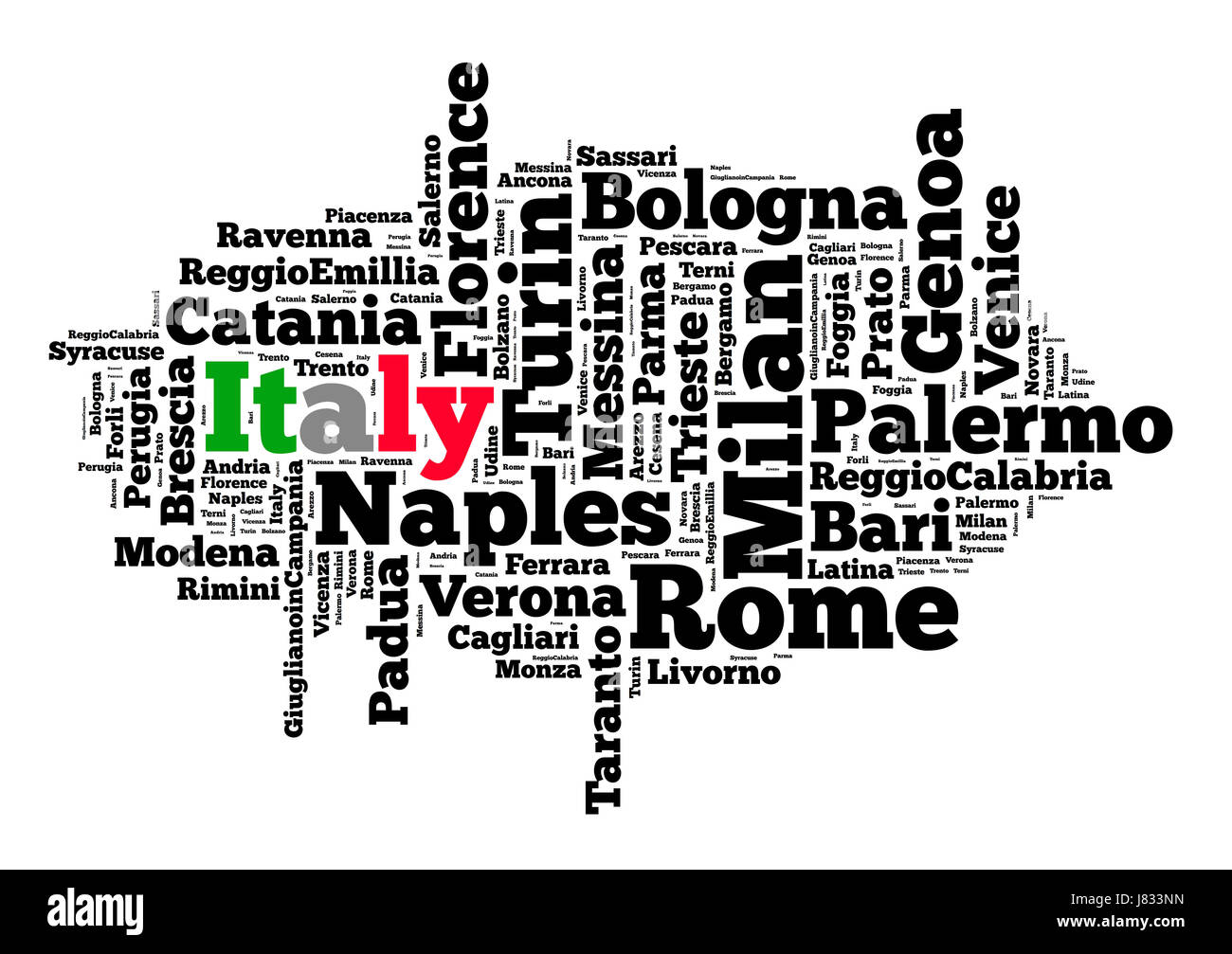 Localités en Italie mot concept cloud Banque D'Images
