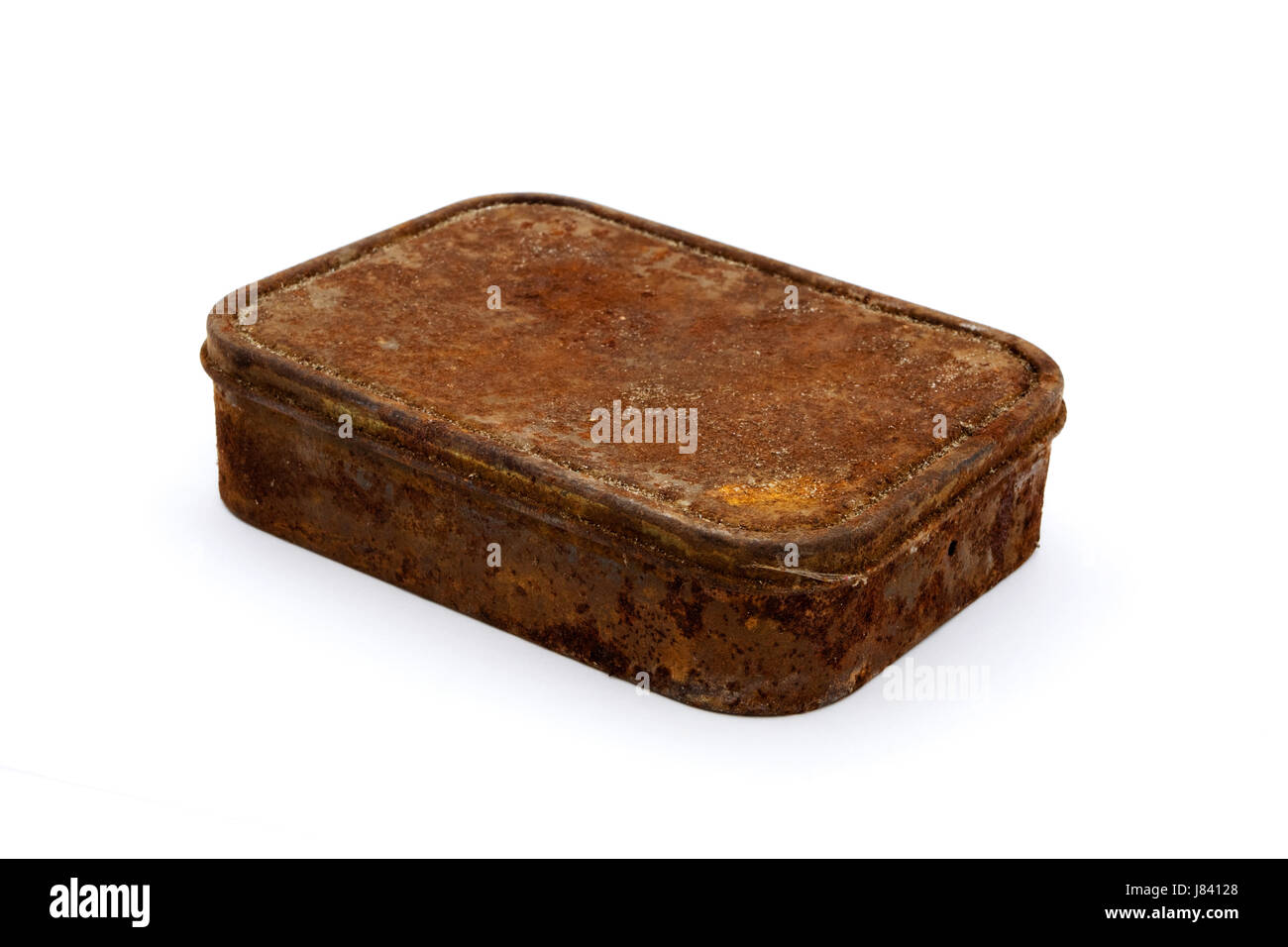 Rusty isolés de l'étain ancien objet rectangle metal antique isolé Banque D'Images