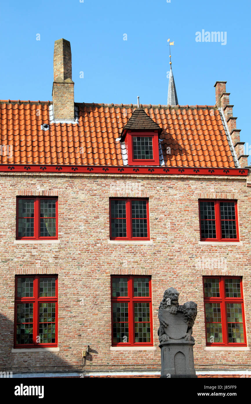Monument de bâtiment de maison chat chat félin lion grand prédateur belgique tanner bruges Banque D'Images