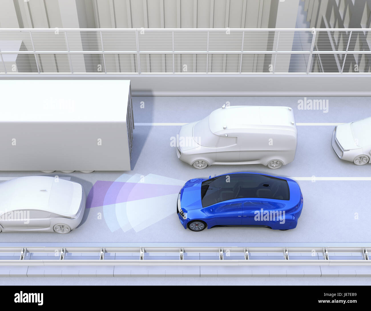 Le concept de système de freinage automatique. Le rendu 3D image. Banque D'Images