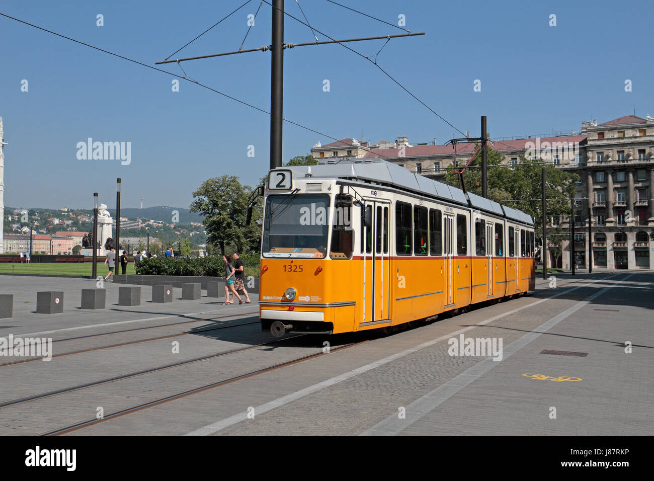 Le tramway électrique à Budapest, Hongrie. Banque D'Images