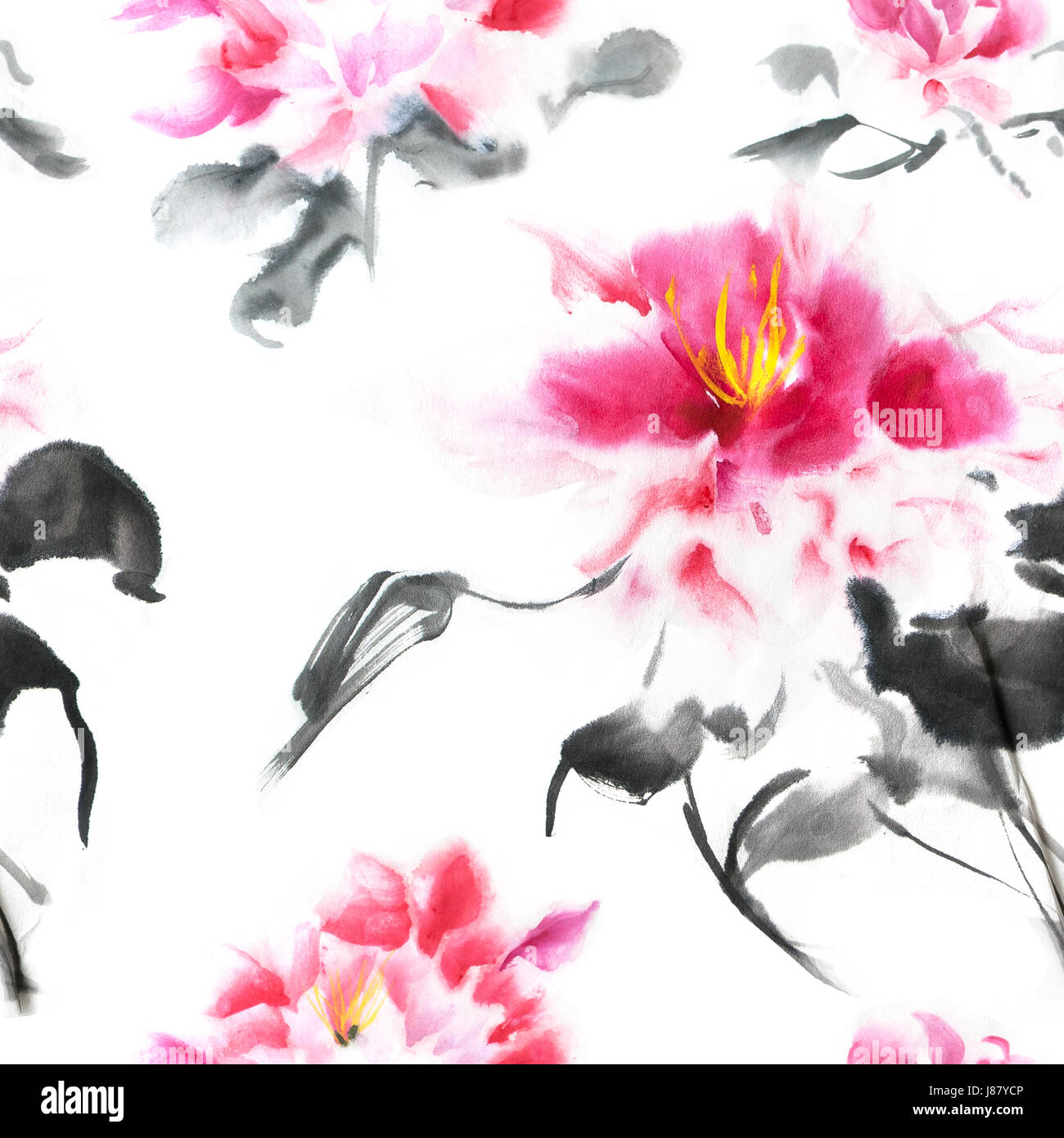 Motif Romantique Sans Couture Avec Aquarelle Pivoines Sur