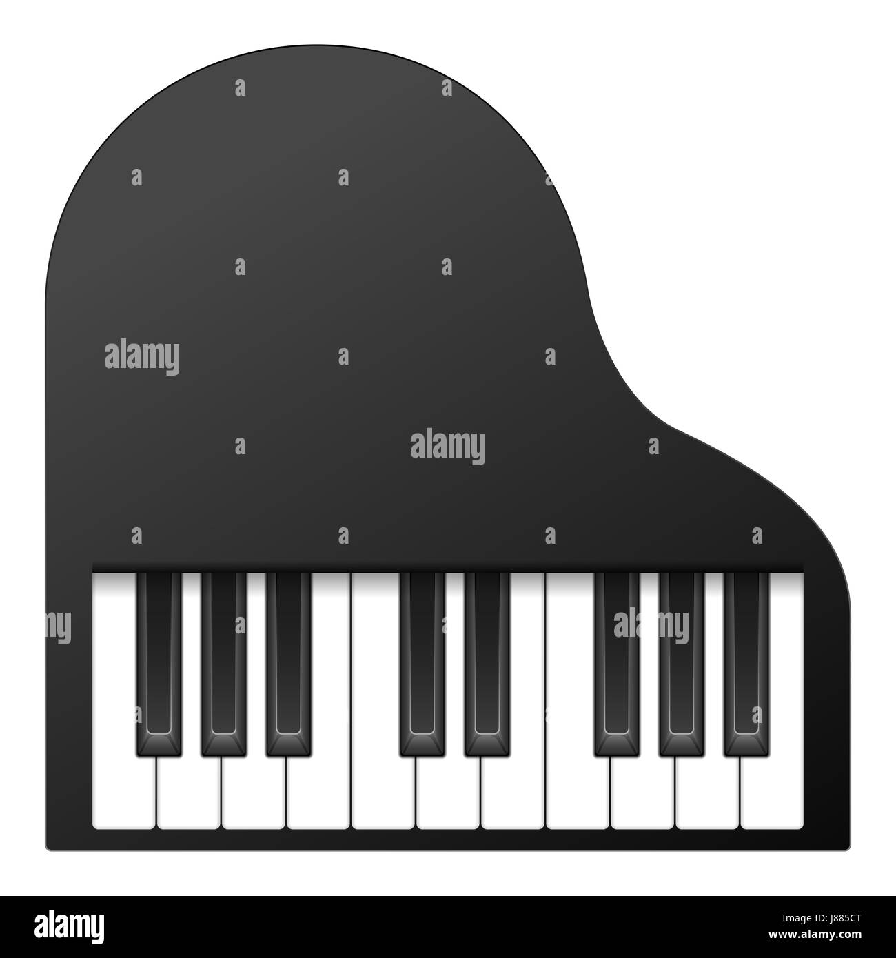 Vue de dessus de piano sur un fond blanc. Banque D'Images