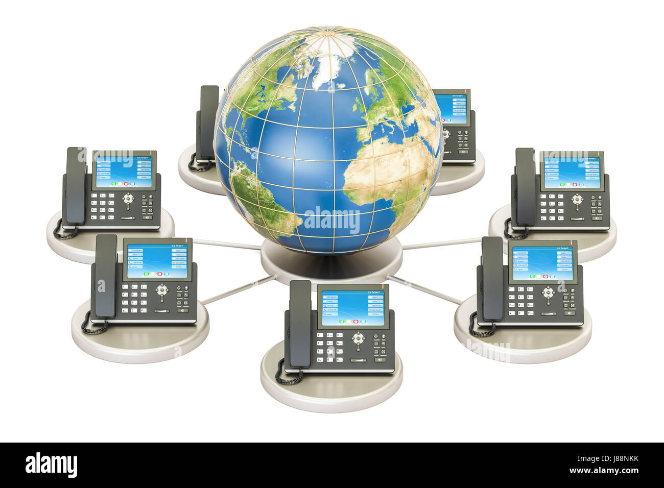 Concept VoIP avec Earth globe, global communication concept. Le rendu 3D isolé sur fond blanc Banque D'Images