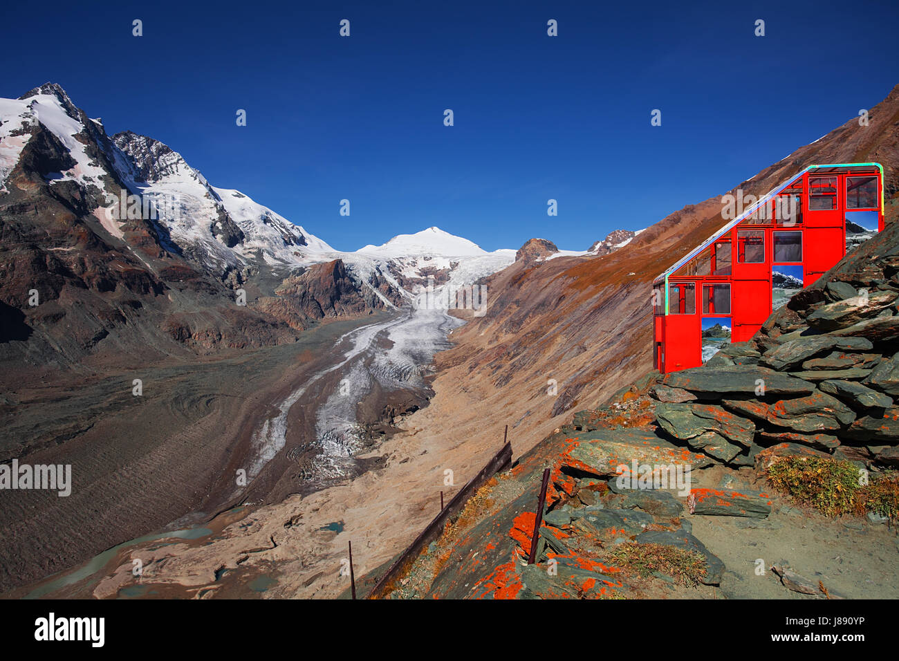 Le téléphérique pour le glacier de Pasterze Kaiser-Franz-Josefs-Hoehe, Alpes, Autriche Banque D'Images