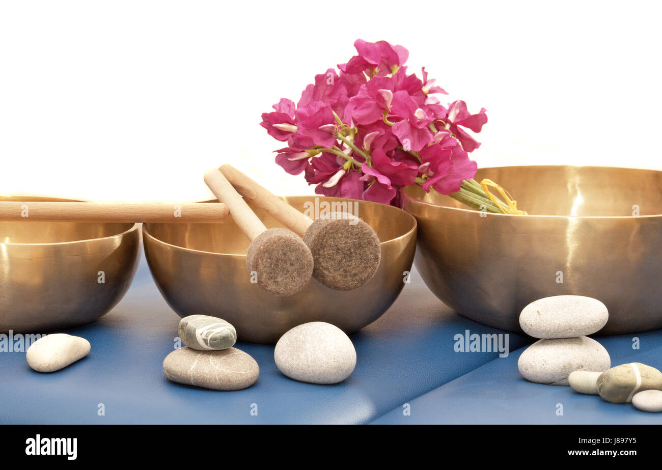 Métal, bol, massage, son, bols chantants, sonore, toujours la vie, la santé, Banque D'Images