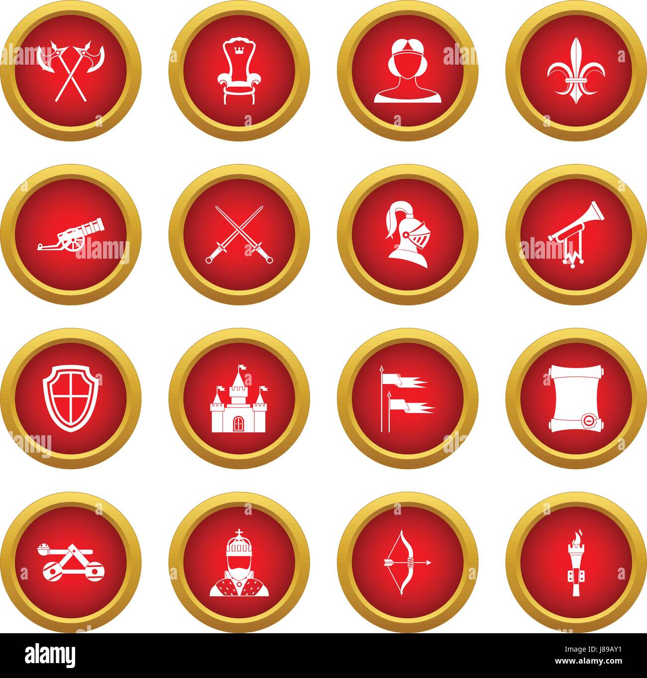 Icône médiévale chevalier cercle rouge set Illustration de Vecteur