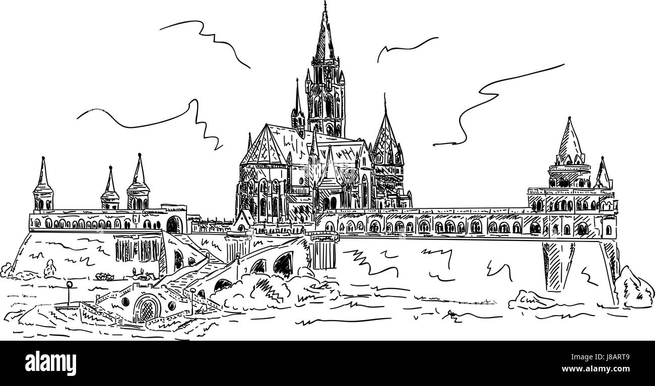 Isolée, couleur, illustration, peindre, dessiner, monument, cartoon, tour, église, Banque D'Images