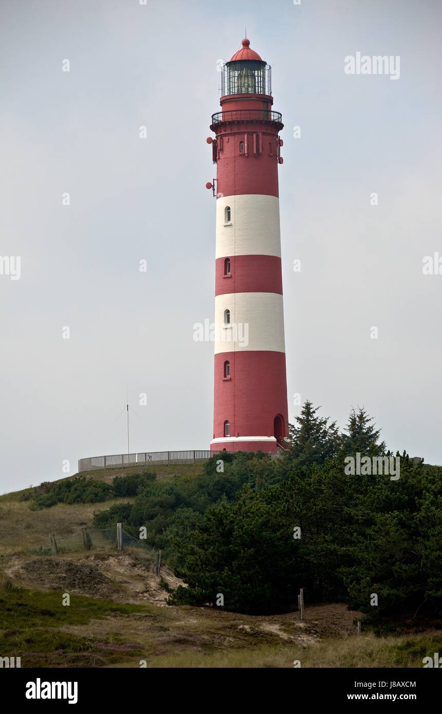 Leuchtturm, blanc, rouge, nuage, dunes, coast, island, avertissement, rayé, Banque D'Images