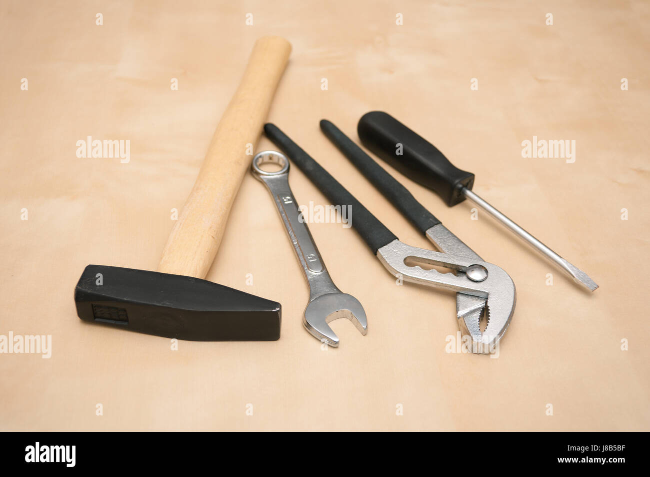 Outils, tournevis, marteau, en bois, marteau, pinces, pinces, outil, atelier, bois, Banque D'Images