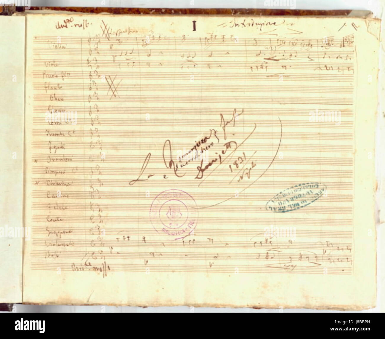 La romanziera e l'uomo nero manuscrit titre par Donizetti et Bibliothèque du Conservatoire San Pietro a Majella Napoli Banque D'Images