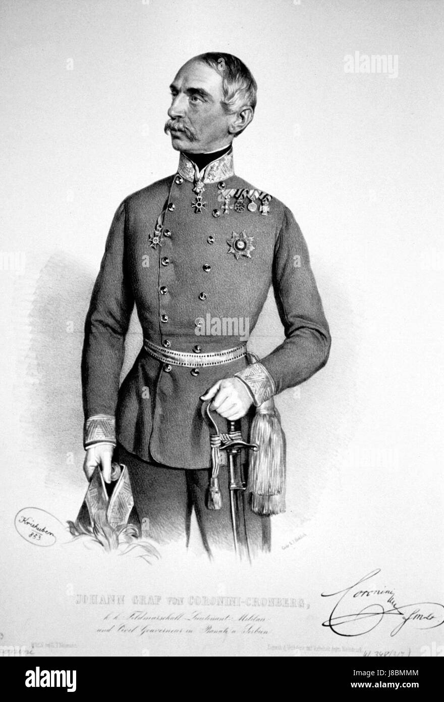 Lithographie représentant Johann Coronini Cronberg, un aristocrate et personnage historique connu pour ses liens avec la noblesse européenne. Banque D'Images