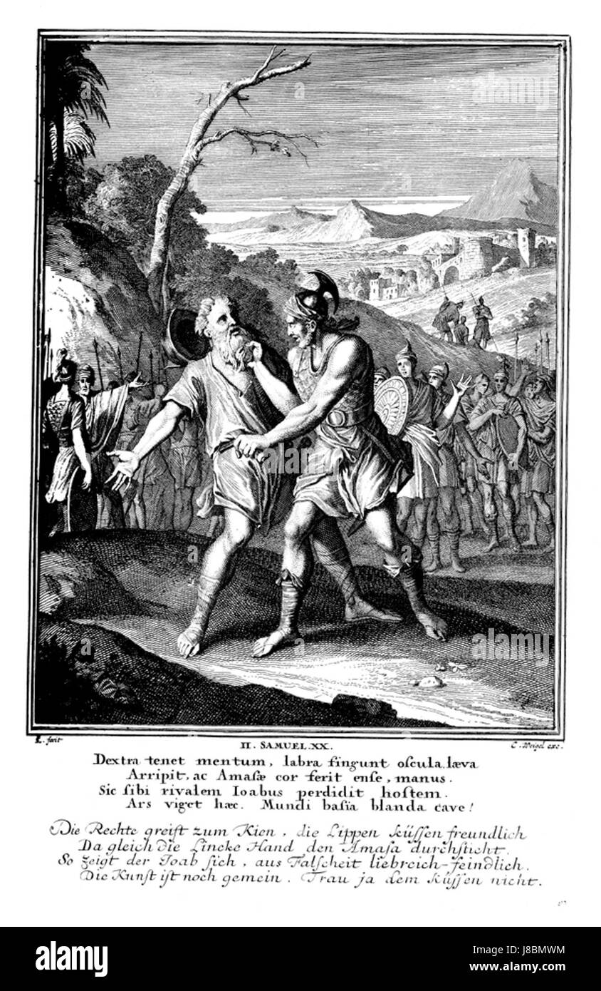 L'histoire biblique de Joab tuant Amasa est représentée dans l'art, illustrant le moment dramatique dans l'ancien Testament où Joab tue Amasa, un autre commandant, pendant un conflit. Banque D'Images