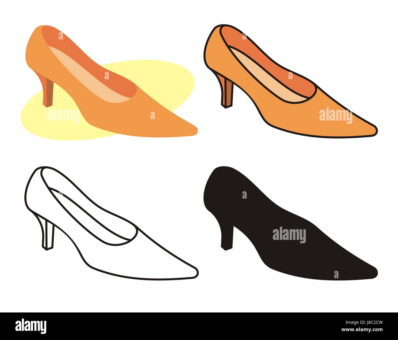 Fashion, cuir, illustration, silhouette, talons, chaussure, femme, femmes, Banque D'Images
